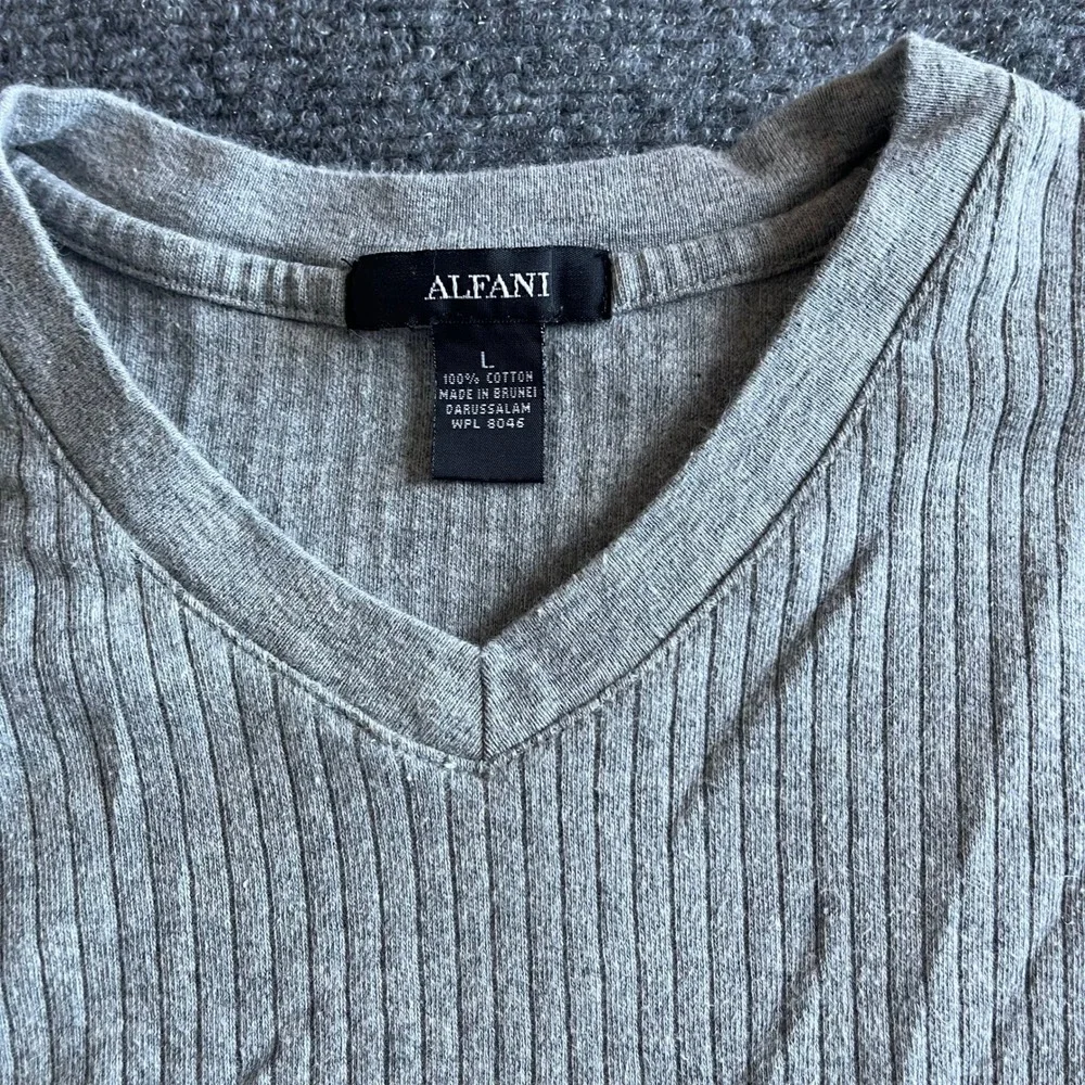 Alfani Mens Grey Ribbed V-Neck T-Shirt Short Sleeve 100% Cotton Size L WPL‎ 8046